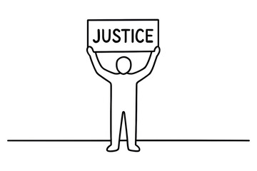 stick figure holding justice sign above head in minimalist protest art