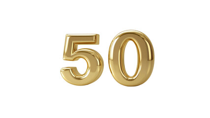 Fototapeta premium Golden Number Fifty 3D Render of Shiny Gold 50 for Anniversary, Milestone, or Celebration