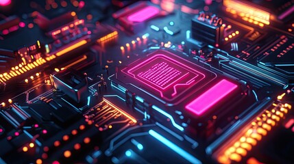 Fototapeta premium Neon cyber network wallpaper featuring geometric shapes and digital lines for tech and security.