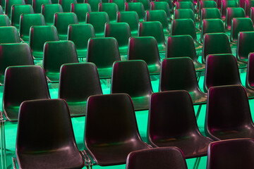 Naklejka premium Conference hall. Auditorium full of chairs. No people