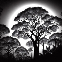 silhouette of a tree in the night