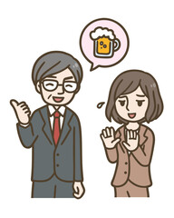 上司の飲み会の誘いをやんわり断る若手女性社員のイラスト
