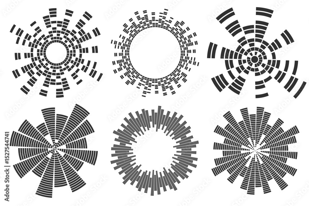 Poster circular sound wave. radial music equalizer pattern. circle vector spectrum graphic. round abstract 