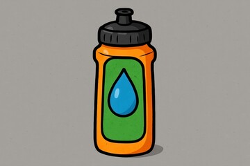 Water Bottle Illustration Orange and Black with Blue Water Drop