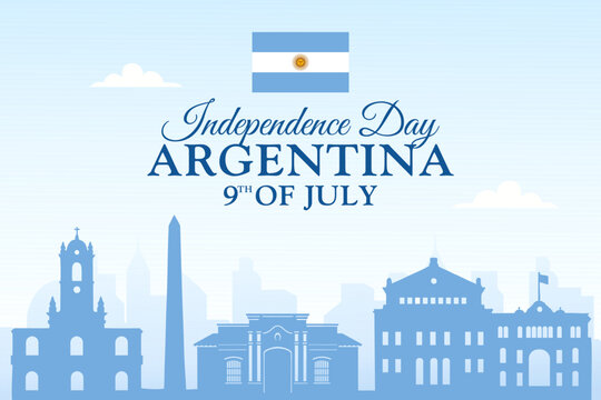Vector Graphic for Argentina Independence Day, 9th of July. silhouettes of famous architecture.