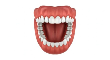 Open human mouth with healthy white teeth on a white background