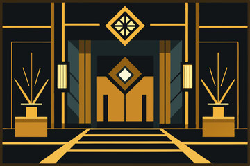 Art Deco Building Entrance Geometric Elegance and Golden Hues
