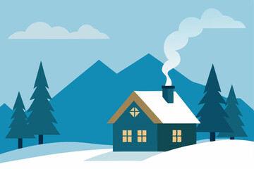 Cozy Winter Cabin Getaway Mountain Escape Illustration