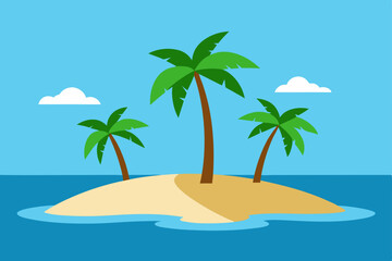 Obraz premium Tropical Island Paradise Palm Trees, Sandy Beach, and Azure Ocean