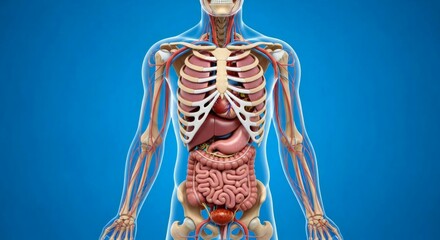 Detailed 3D Render of Human Torso Anatomy: Organs, Skeleton, and Vascular System