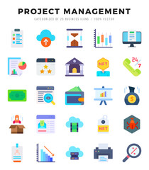 Set of simple Flat Project Management Icons. Flat art icons pack. Vector illustration.