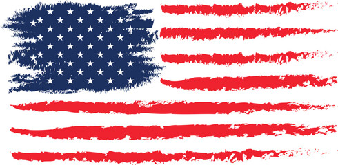 American flag paint texture. Grunge USA Flag. Vector Illustration for Celebration Holiday 4 of July American President Day. Stars and stripes