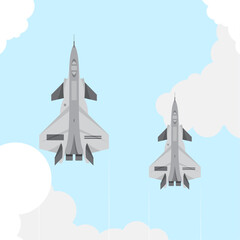 Jet Fighter Flying in Sky - Vector Illustration Design