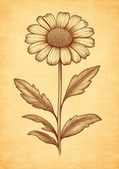 Chamomile flower on old paper background. Vector illustration.