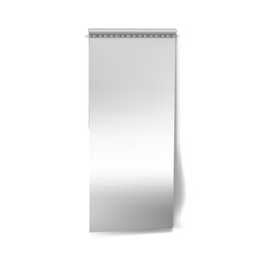 Vertical textile label with seam stitches along the top edge. Realistic blank white tag mockup.