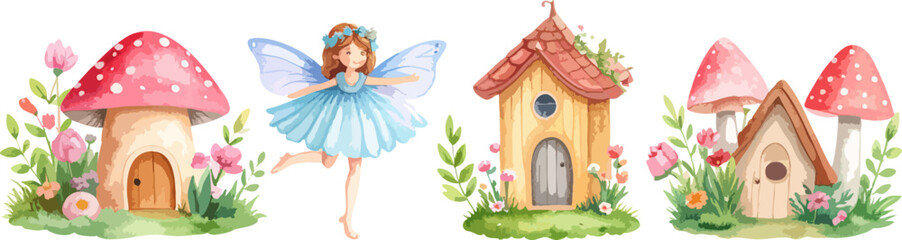Little cartoon princess fairy house with flowers for a child's fun art illustration