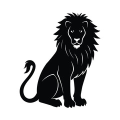 Lion Sitting Tall Black Vector Silhouette