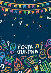 Festa Junina illustration poster.Colorful hand drawn style.