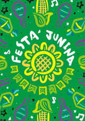 Festa Junina illustration poster.Colorful hand drawn style.