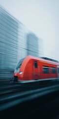 Fototapeta premium A red train is on the tracks