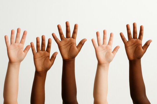 hands raised up in the air during a protest, silhouetted against a sunset sky, symbolizing unity and activism.