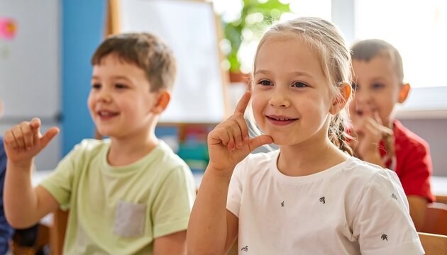Children Learning Sign Language, Cheerful Classroom, Educational Setting