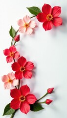 Stunning handcrafted floral display Red, pink, peach blossoms on a white backdrop , wedding, luxury