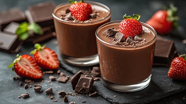 Rich Chocolate Dessert with Strawberry, Perfect for Sweet Tooth Satisfaction