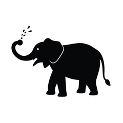 Elephant Spraying Water Black Vector Silhouette
