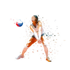 Volleyball player, low polygonal woman playing volleyball, female team sport athlete, isolated geometric vector illustration