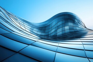 Modern architectural facade.  Dynamic, flowing, glass building