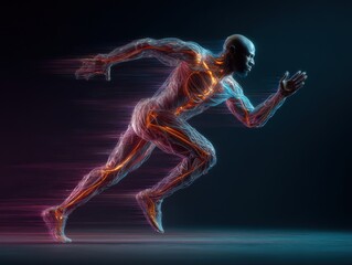Obraz premium A man running with a blue and orange background