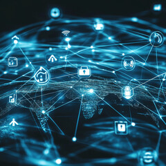 Internet of Things. Businessman touch a circuit board IoT revolutionizes global network connectivity by enabling seamless communication between devices, facilitating real-time data exchange.