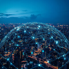 Internet of Things. Businessman touch a circuit board IoT revolutionizes global network connectivity by enabling seamless communication between devices, facilitating real-time data exchange.