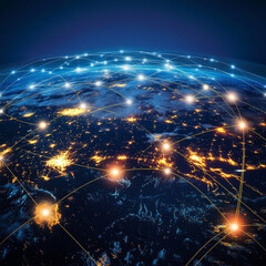 Internet of Things. Businessman touch a circuit board IoT revolutionizes global network connectivity by enabling seamless communication between devices, facilitating real-time data exchange.