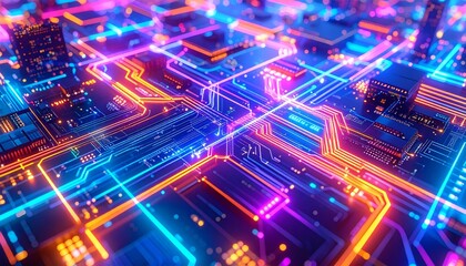 Obraz premium 3d rendered illustration of illuminated futuristic circuit board