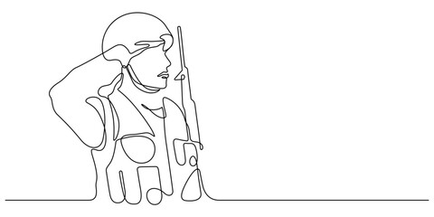 military soldier salute one line drawing continuous handdrawn minimalist art