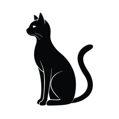 Elegant Cat Sitting Black Vector Silhouette