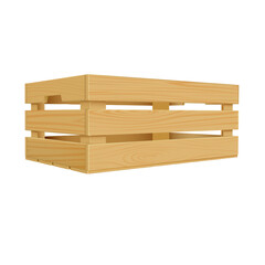 Vector realistic wooden box, basket for storage and transportation, delivery of food products, timber crate with holes