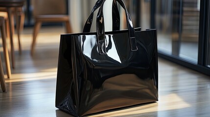 Sleek Black Shopping Bag with Glossy Finish and Sturdy Handles for Stylish Daily Use
