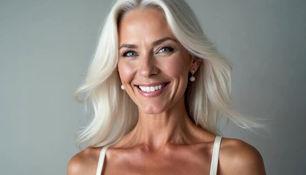 Footage. Timeless beauty: Portrait of a mature woman in lingerie. Senior female model posing in underwear