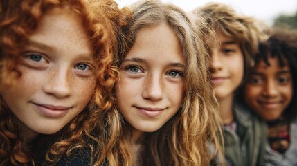 Fototapeta premium A girl with blue eyes and brown hair is smiling