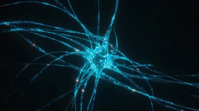 Abstract neural network structure glowing in blue against dark background  