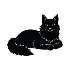 Maine Coon Cat Lying Black Vector Silhouette