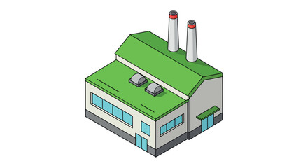 Isometric eco-friendly factory with green roof and chimneys vector illustration
