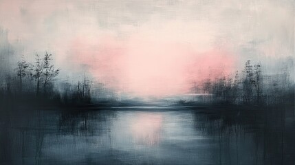 Soft Blush and Charcoal Strokes of Elegance: Abstract Art Featuring Pink and Charcoal Transition in Dreamy Landscape