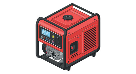 Portable red power generator with digital control panel vector illustration