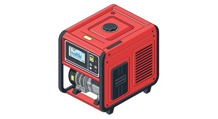 Red portable generator with digital display and control panel vector illustration