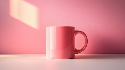 Soft pink coffee mug on minimalist background, ideal for cozy or calm beverage-related designs.