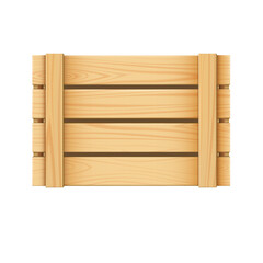 Vector realistic wooden box side view, timber crate with holes for storage or transportation of food product and freight